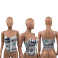 L99526 New Fashion Women Sexy Club Party Clothes Straps Dollar Printed Top